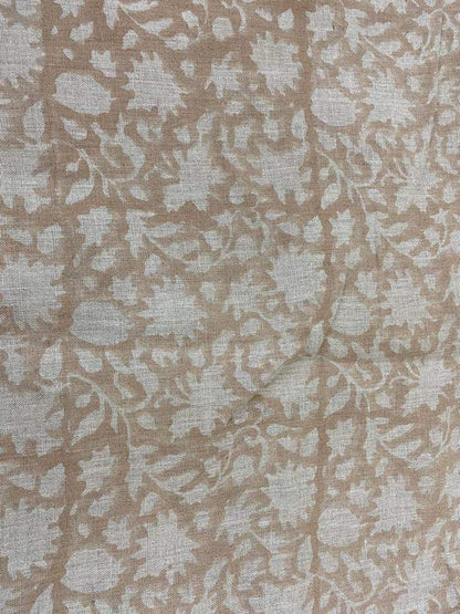 Block Print Handloom Linen Fabric Linen Fabric Flower light tan colour ,home Decor, Upholstery fabric ,Pillow Cover, Table Cloth - Maple Village Lane