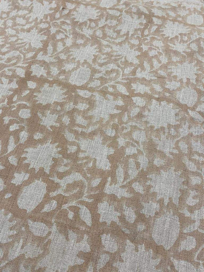 Block Print Handloom Linen Fabric Linen Fabric Flower light tan colour ,home Decor, Upholstery fabric ,Pillow Cover, Table Cloth - Maple Village Lane