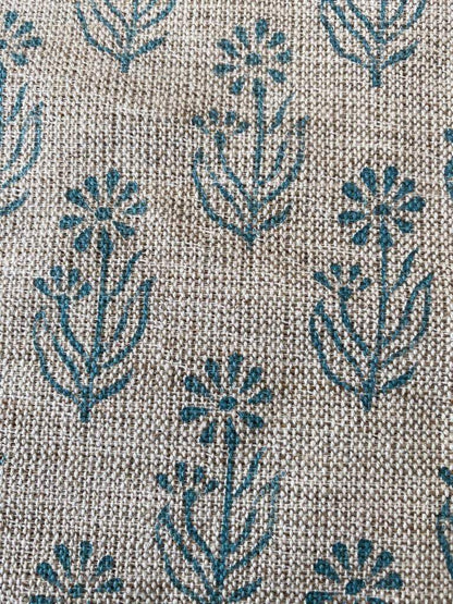 Block Print Handloom Linen Fabric Heavy Linen Fabric, Upholstery fabric ,pillow cover ,home décor Turquoise Colour - Maple Village Lane