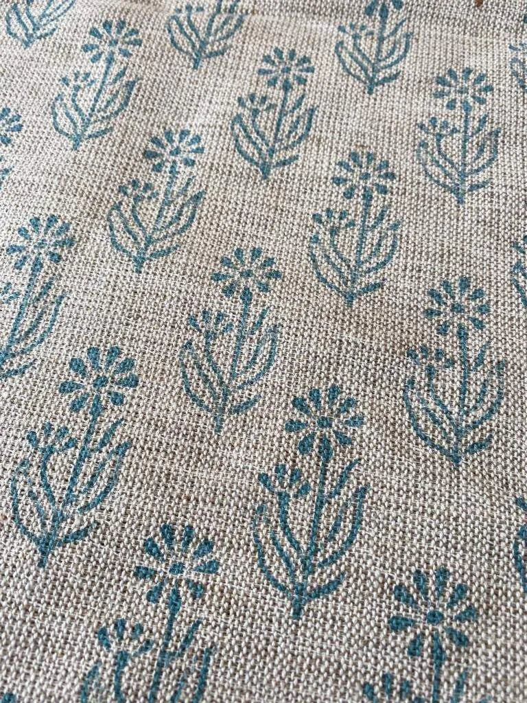 Thea Block Print Handloom Heavy Linen Fabric for Upholstery and more