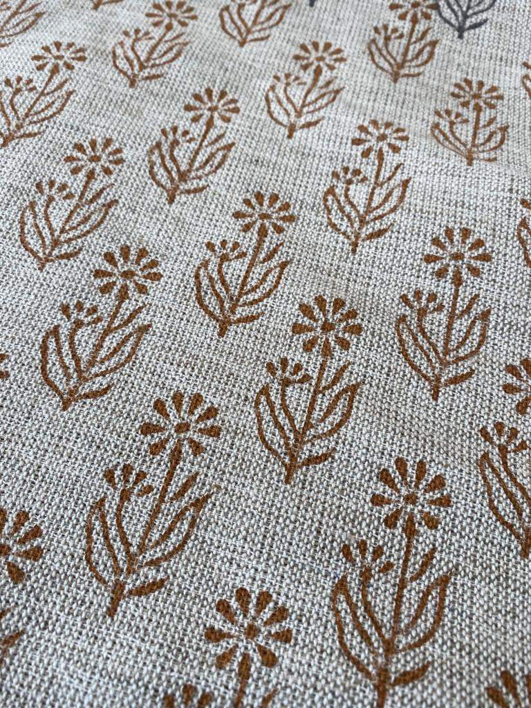 Block Print Handloom Linen Fabric Heavy Linen Fabric, Upholstery fabric ,pillow cover ,home décor Dark Mustered Colour - Maple Village Lane