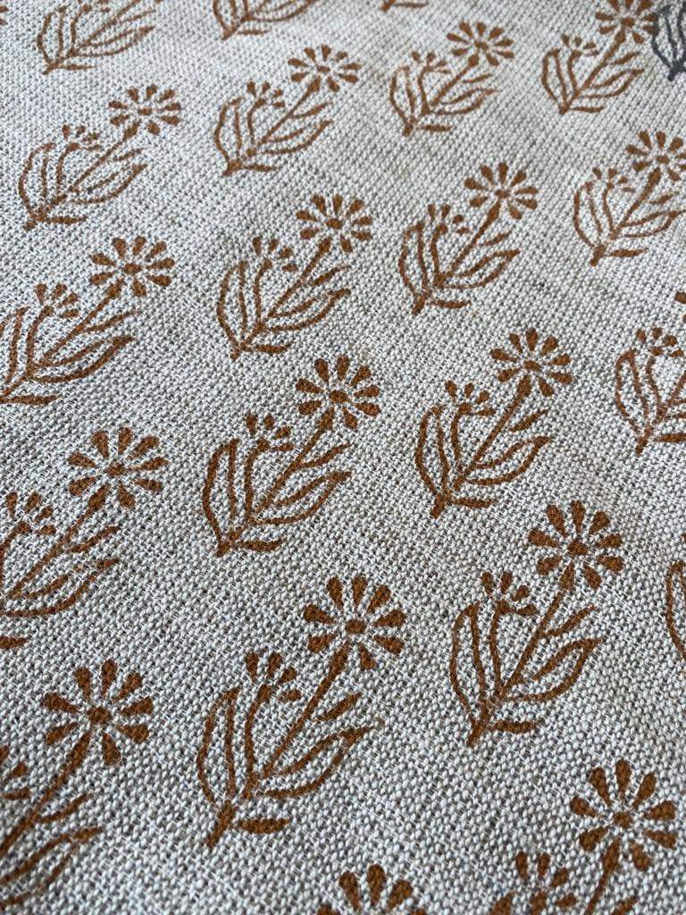 Block Print Handloom Linen Fabric Heavy Linen Fabric, Upholstery fabric ,pillow cover ,home décor Dark Mustered Colour - Maple Village Lane