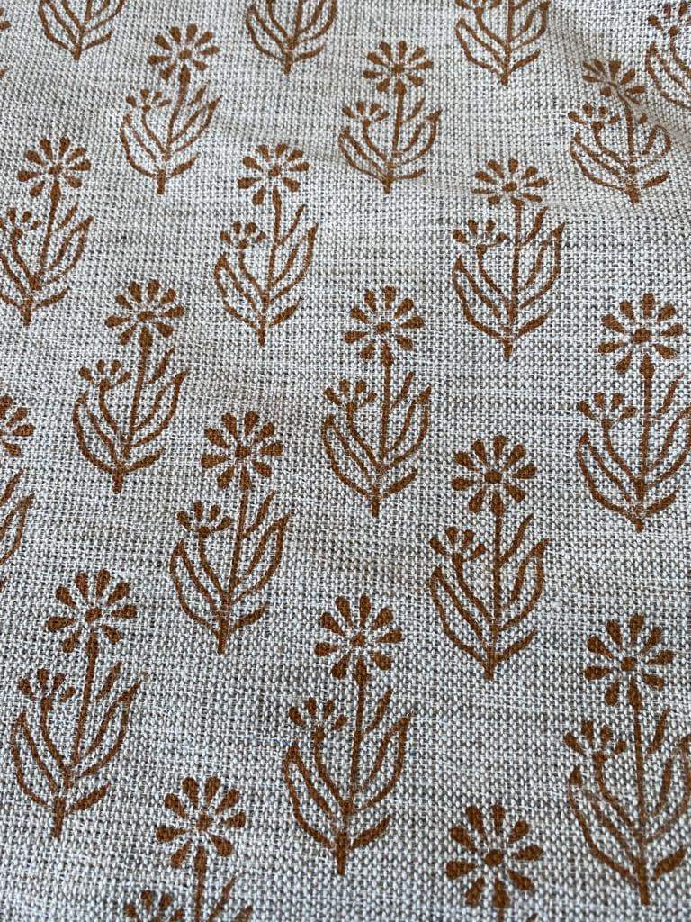 Block Print Handloom Linen Fabric Heavy Linen Fabric, Upholstery fabric ,pillow cover ,home décor Dark Mustered Colour - Maple Village Lane