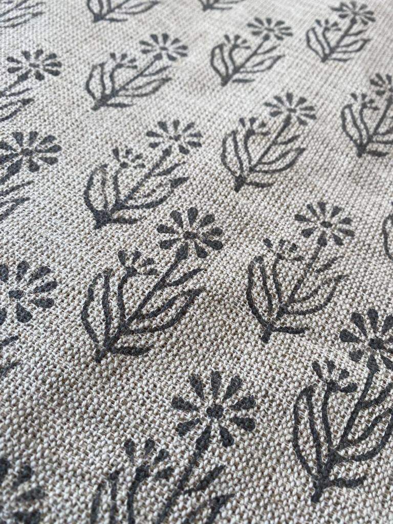 Block Print Handloom Linen Fabric Heavy Linen Fabric, Upholstery fabric ,pillow cover ,home décor Dark grey Colour - Maple Village Lane