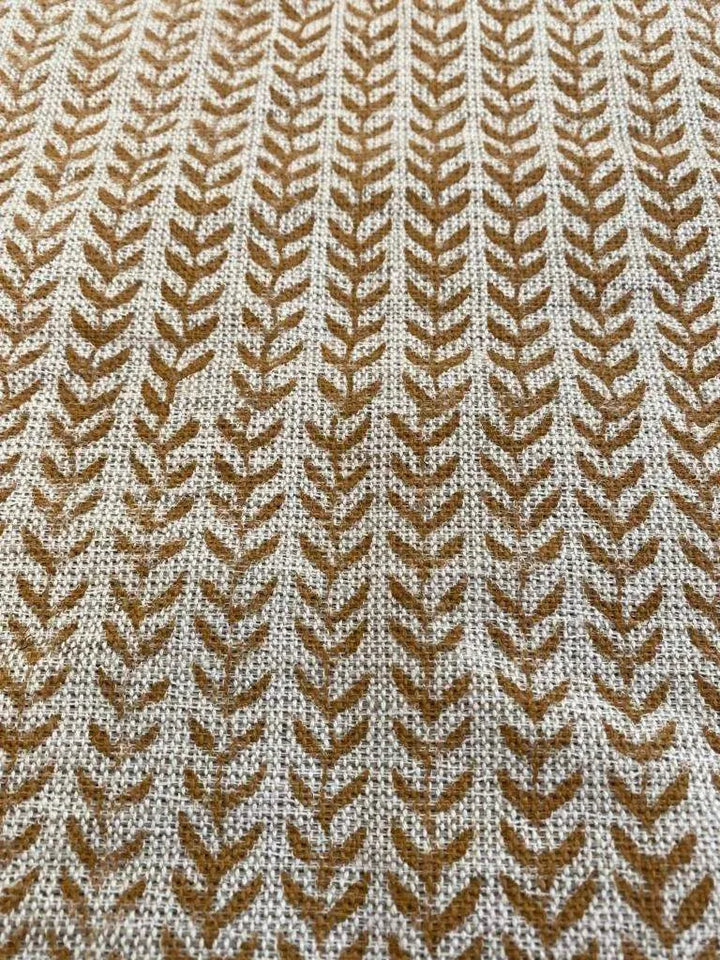 Block Print Handloom Linen Fabric Linen Fabric Flower tan colour ,hoem Decor - Maple Village Lane