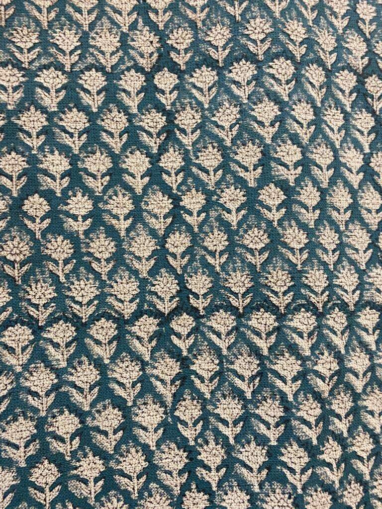 Teal Blue Block Print Handloom Linen Fabric Heavy Linen Fabric Upholstery fabric , pillow Cover , Home decor - Maple Village Lane