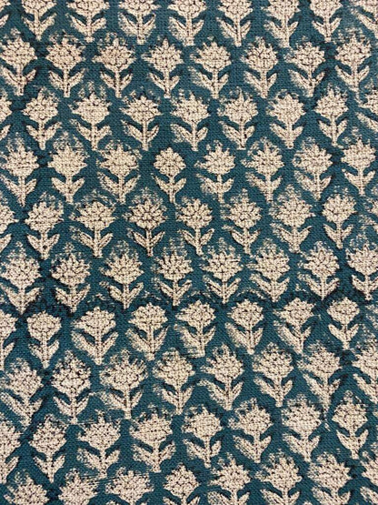 Teal Blue Block Print Handloom Linen Fabric Heavy Linen Fabric Upholstery fabric , pillow Cover , Home decor - Maple Village Lane