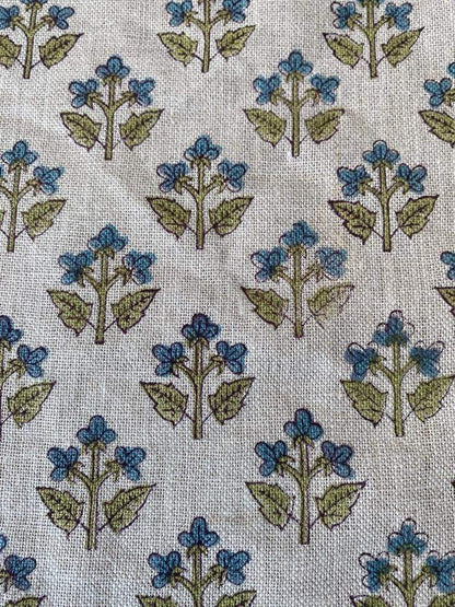 Small Flower Block Print Handloom Linen Fabric ,upholstery Fabric, pillow Cover Fabric, Thick fabric natural linen - Maple Village Lane