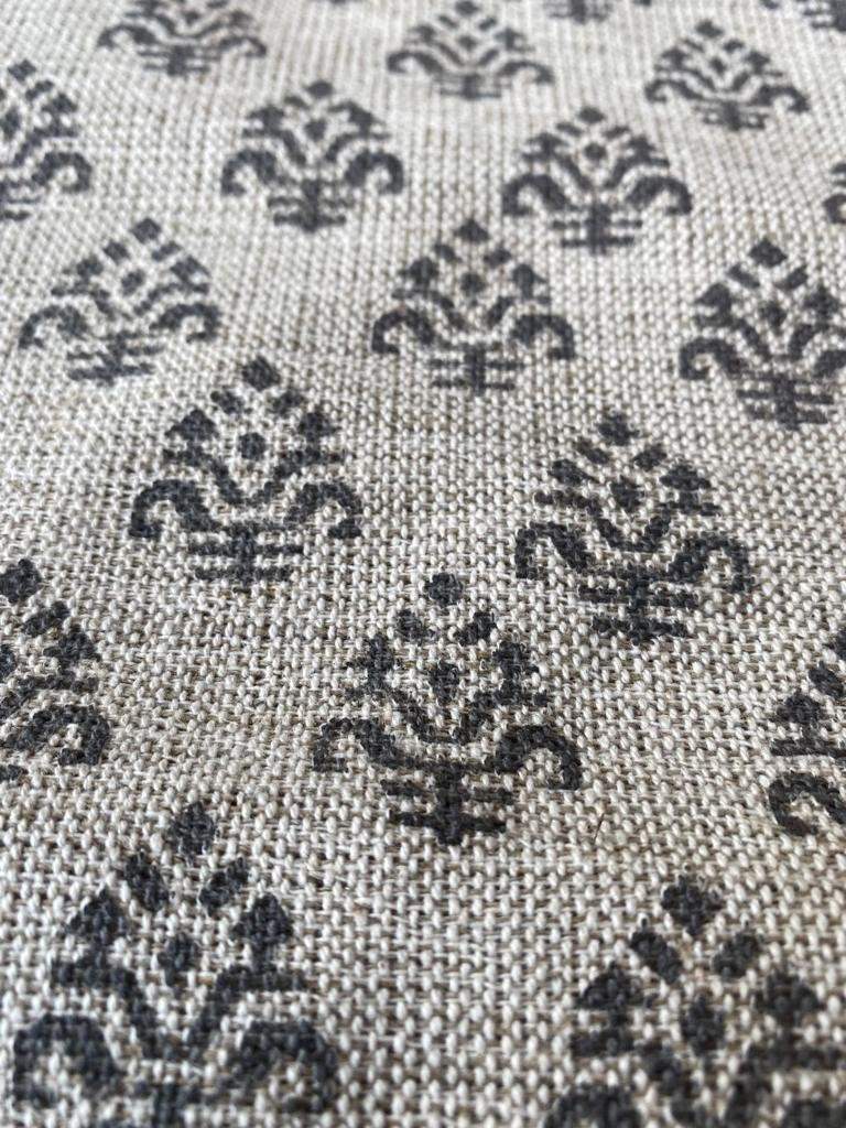 Block Print Handloom Linen Fabric Heavy Linen Fabric, Upholstery fabric ,pillow cover ,home décor Grey Colour - Maple Village Lane