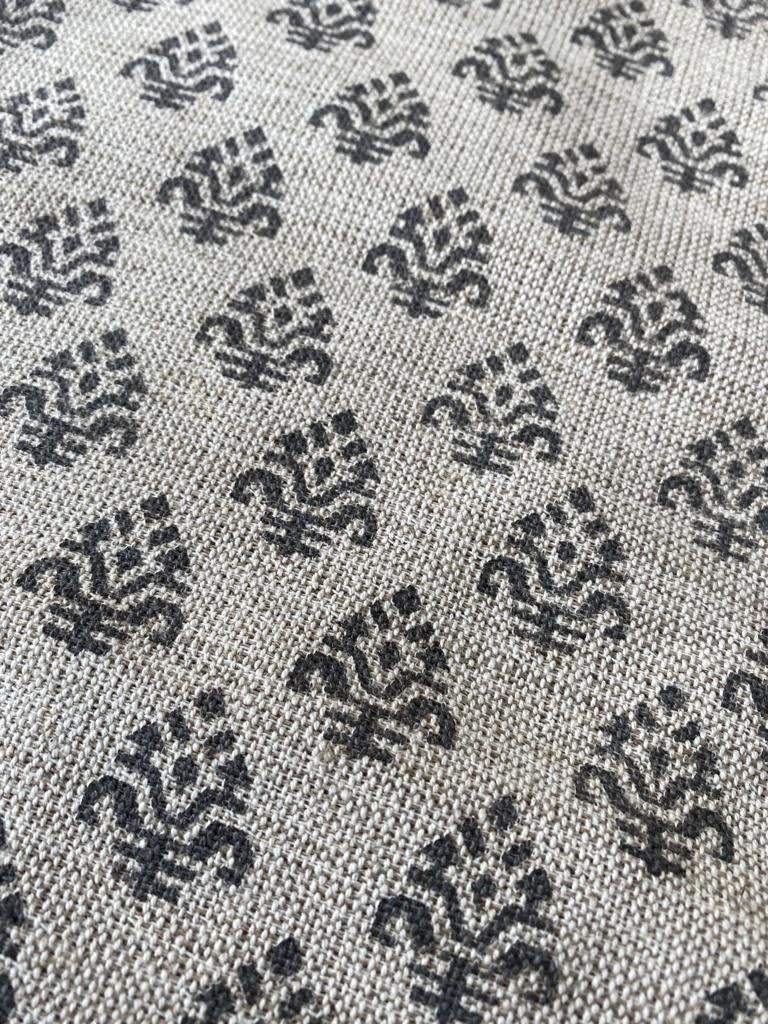 Block Print Handloom Linen Fabric Heavy Linen Fabric, Upholstery fabric ,pillow cover ,home décor Grey Colour - Maple Village Lane