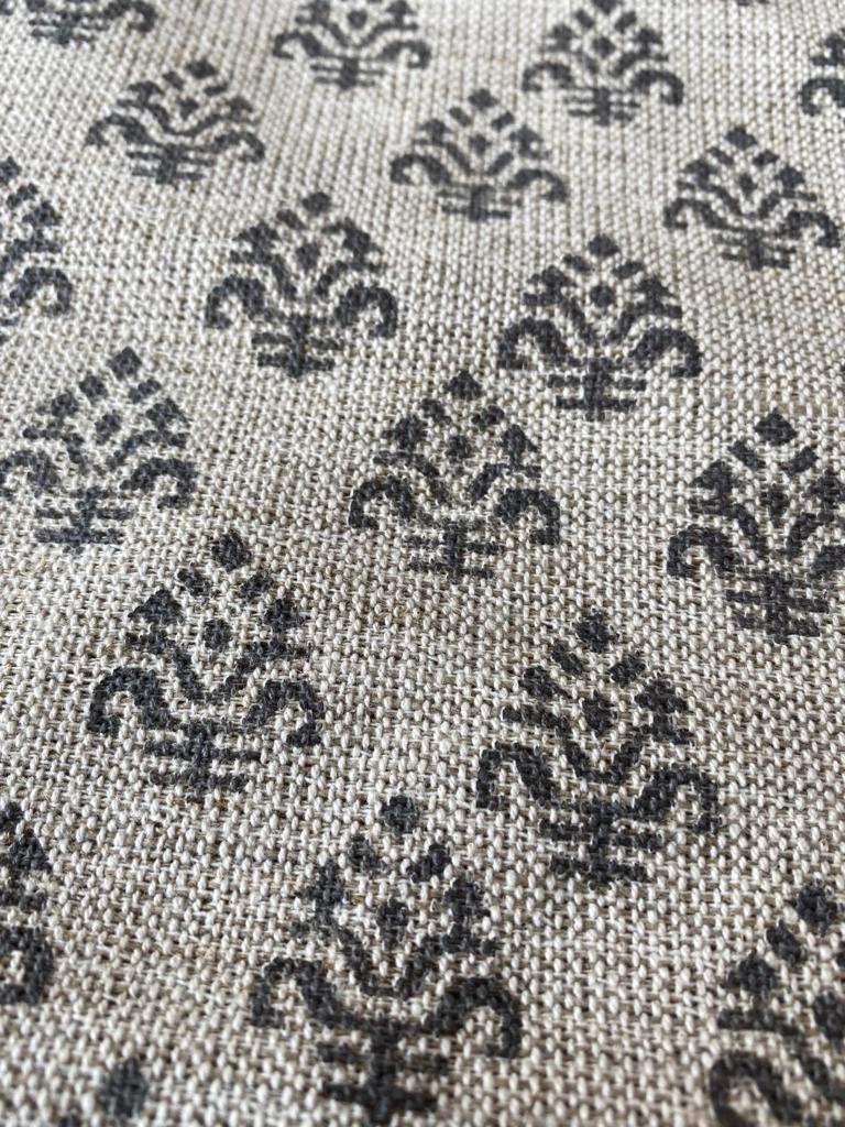 Block Print Handloom Linen Fabric Heavy Linen Fabric, Upholstery fabric ,pillow cover ,home décor Grey Colour - Maple Village Lane