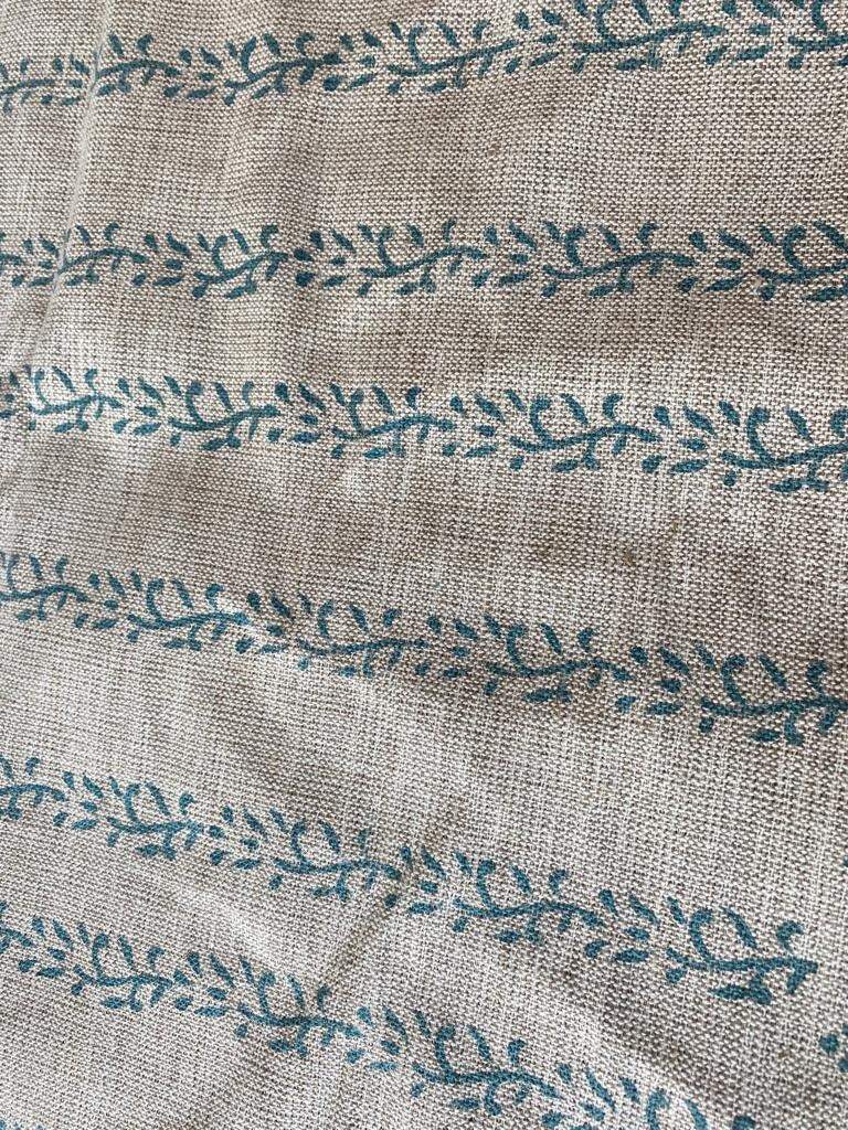 Block Print Handloom Linen Fabric Heavy Linen Fabric, Upholstery fabric ,pillow cover ,home décor Turquoise Colour - Maple Village Lane