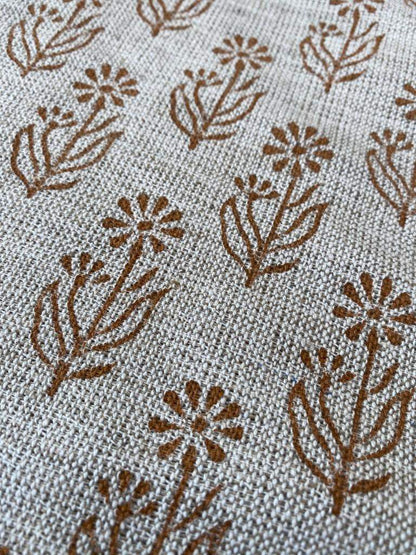 Block Print Handloom Linen Fabric Heavy Linen Fabric, Upholstery fabric ,pillow cover ,home décor Dark Mustered Colour - Maple Village Lane