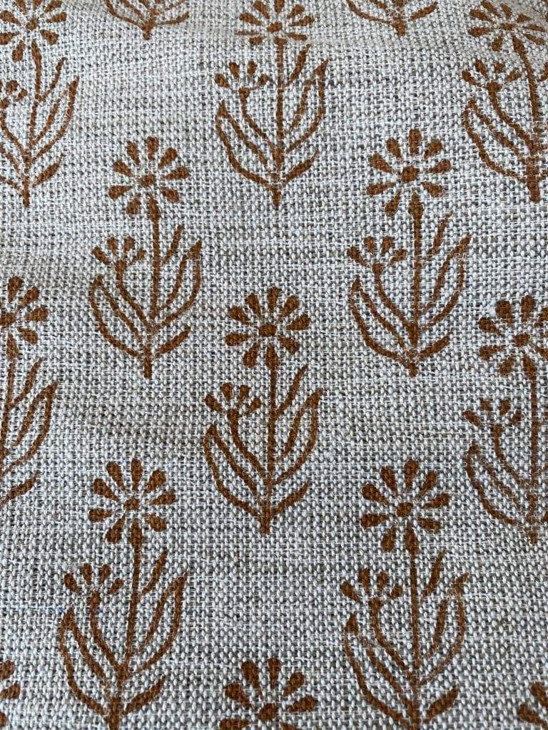 Block Print Handloom Linen Fabric Heavy Linen Fabric, Upholstery fabric ,pillow cover ,home décor Dark Mustered Colour - Maple Village Lane