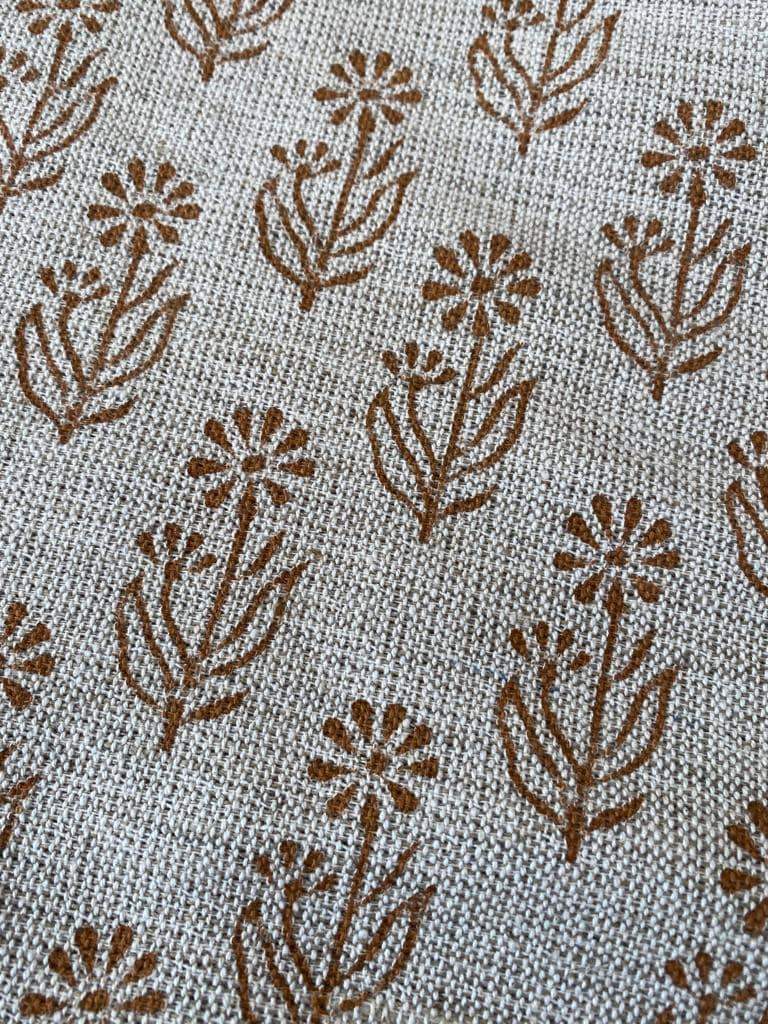 Block Print Handloom Linen Fabric Heavy Linen Fabric, Upholstery fabric ,pillow cover ,home décor Dark Mustered Colour - Maple Village Lane