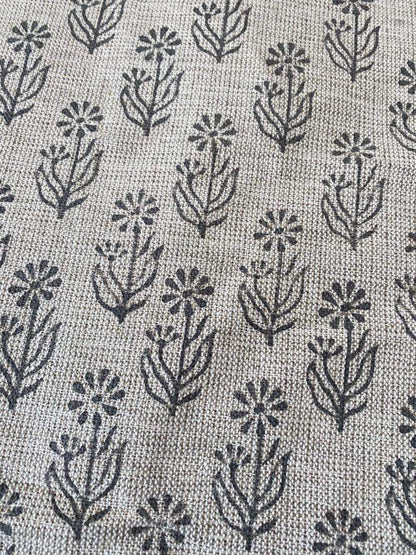 Block Print Handloom Linen Fabric Heavy Linen Fabric, Upholstery fabric ,pillow cover ,home décor Dark grey Colour - Maple Village Lane