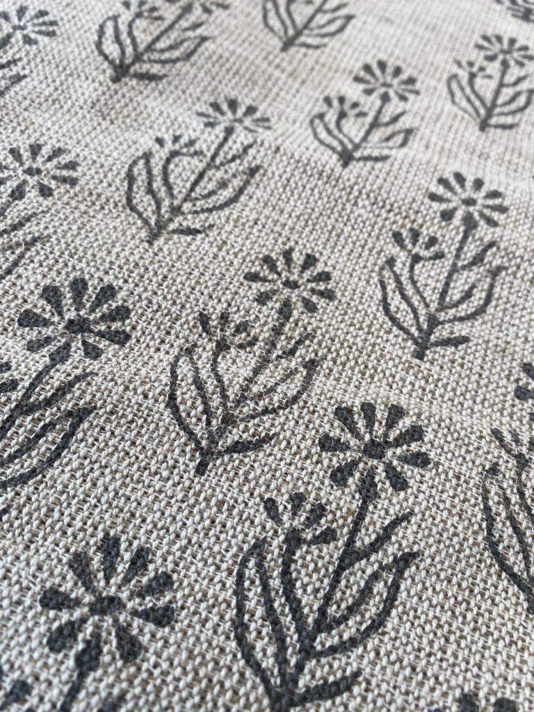 Block Print Handloom Linen Fabric Heavy Linen Fabric, Upholstery fabric ,pillow cover ,home décor Dark grey Colour - Maple Village Lane