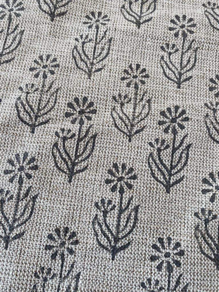 Block Print Handloom Linen Fabric Heavy Linen Fabric, Upholstery fabric ,pillow cover ,home décor Dark grey Colour - Maple Village Lane