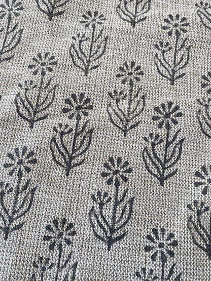 Block Print Handloom Linen Fabric Heavy Linen Fabric, Upholstery fabric ,pillow cover ,home décor Dark grey Colour - Maple Village Lane