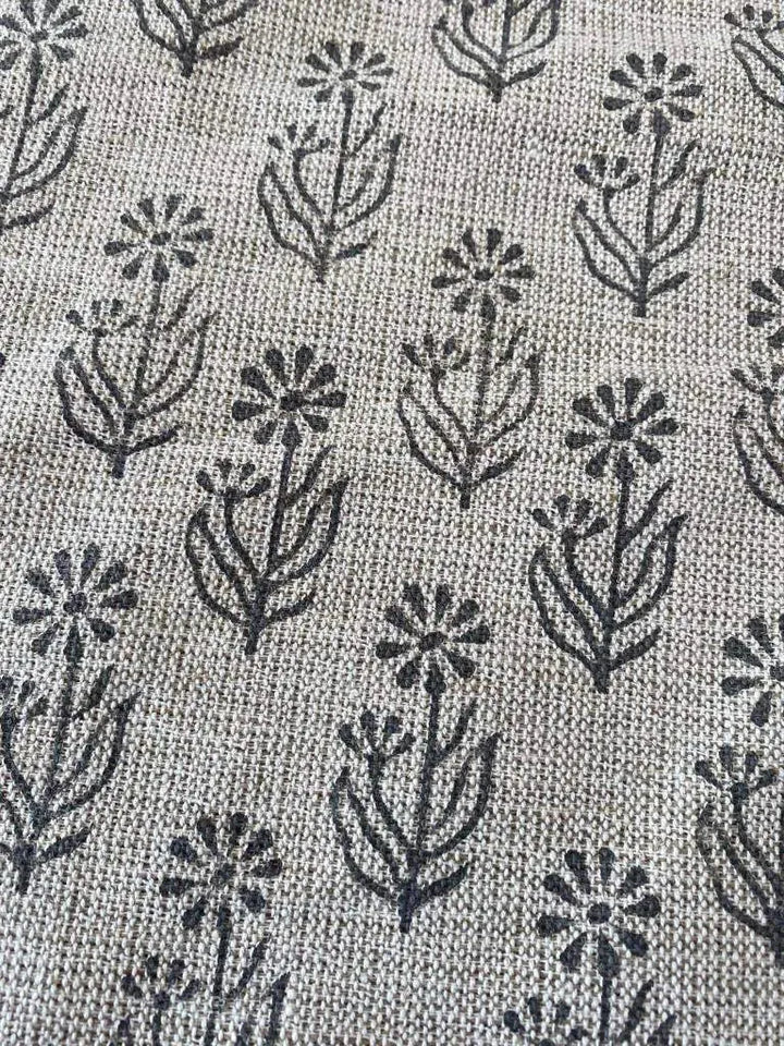 Block Print Handloom Linen Fabric Heavy Linen Fabric, Upholstery fabric ,pillow cover ,home décor Dark grey Colour - Maple Village Lane