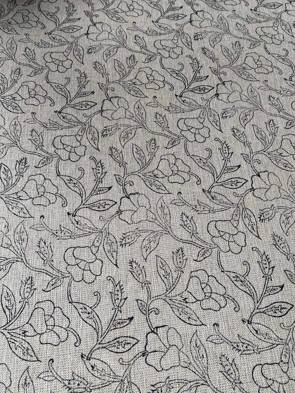 Jamie Block Print Handloom Linen Floral Designer Fabric – Heavy Upholstery & Home Decor