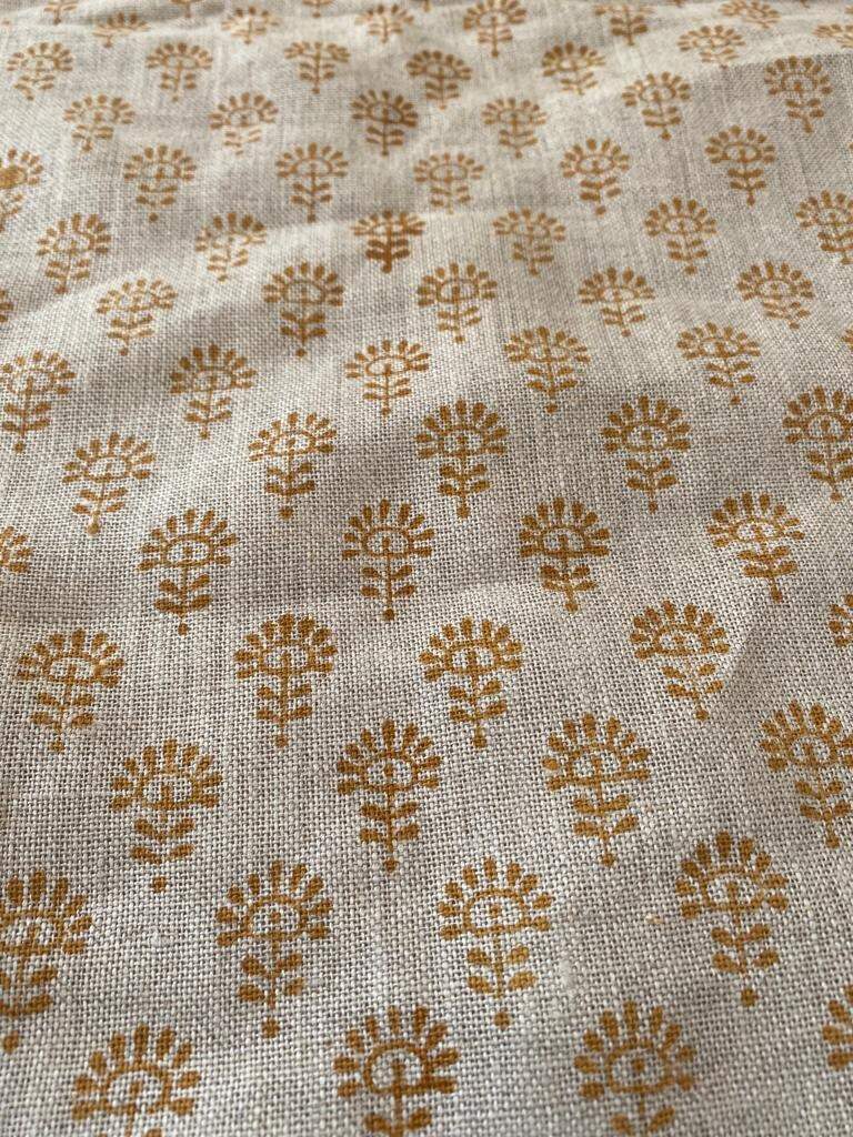 Handloom linen, Block Print Thick Linen Fabric | Brown Floral Block Print Upholstery Fabric, pillow cover fabric, Curtain Linen By The Yard - Maple Village Lane