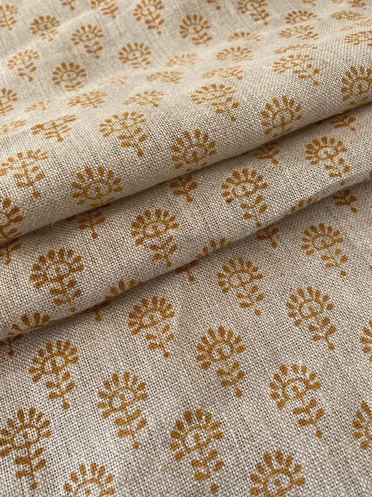 Handloom linen, Block Print Thick Linen Fabric | Brown Floral Block Print Upholstery Fabric, pillow cover fabric, Curtain Linen By The Yard - Maple Village Lane