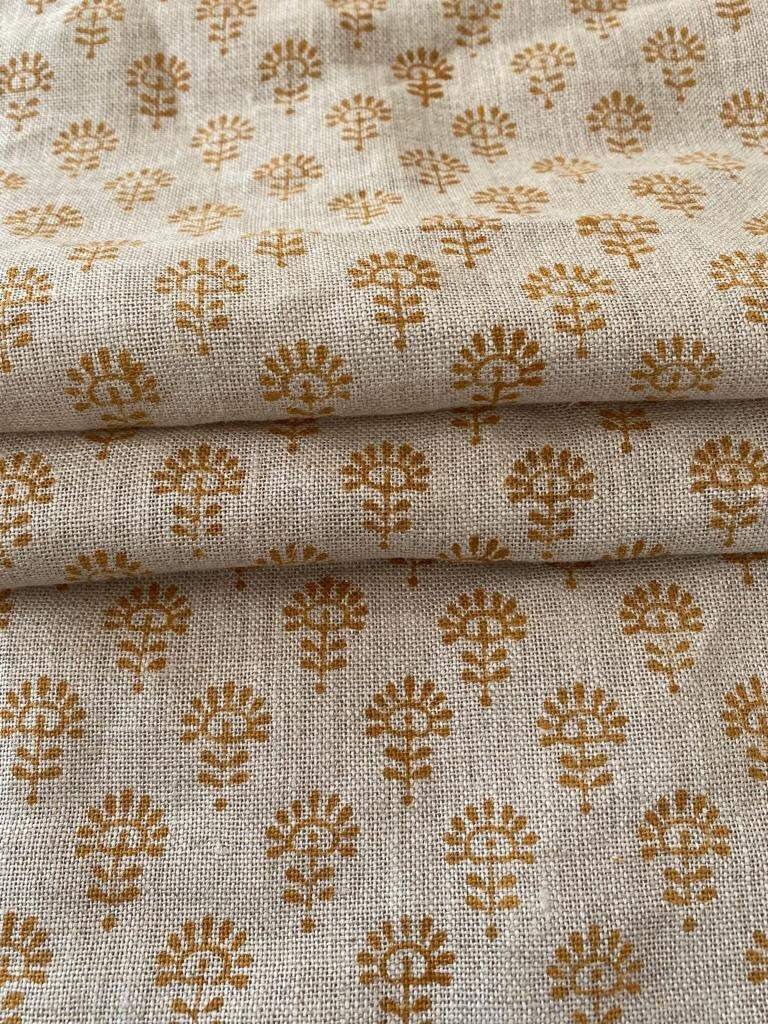 Handloom linen, Block Print Thick Linen Fabric | Brown Floral Block Print Upholstery Fabric, pillow cover fabric, Curtain Linen By The Yard - Maple Village Lane