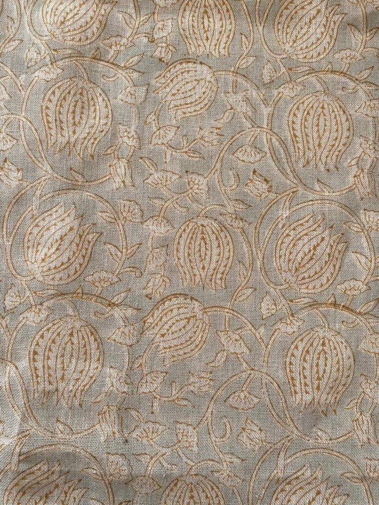 Lotus Flower , Block Print Thick Linen Fabric | Pale Blue Floral Print Upholstery Fabric, pillow cover fabric, Curtain Linen By The Yard - Maple Village Lane