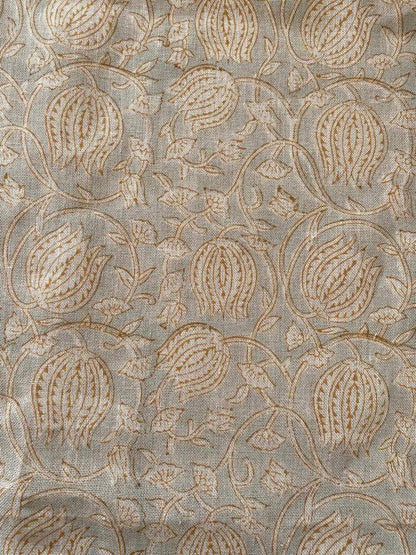 Lotus Flower , Block Print Thick Linen Fabric | Pale Blue Floral Print Upholstery Fabric, pillow cover fabric, Curtain Linen By The Yard - Maple Village Lane