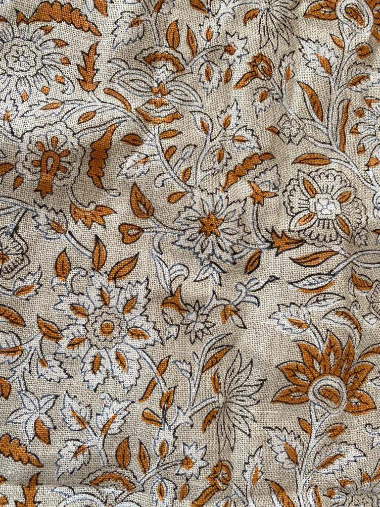 Thick Linen Pillow Cover Orange and white Decorative Cushion, Floral pillow Cover, Block Print Handloom Linen Heavy Linen Fabric By The Yard - Maple Village Lane