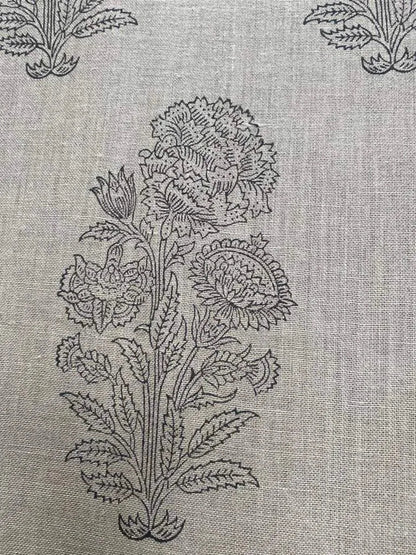 Handloom Linen Fabric - Flower Outline block print fabric - best for Upholstery , cushion cover , sofa/chair cover , and other crafts - Maple Village Lane