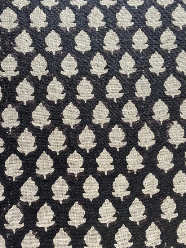 Tyra Black Floral Handloom Linen Fabric