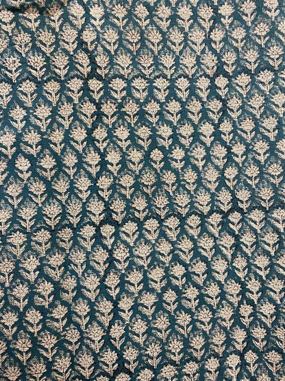 Teal Blue Block Print Handloom Linen Fabric Heavy Linen Fabric Upholstery fabric , pillow Cover , Home decor - Maple Village Lane