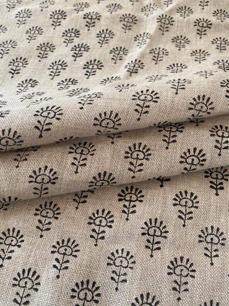 Handloom linen, Block Print Thick Linen Fabric | Brown Floral Block Print Upholstery Fabric, pillow cover fabric, Curtain Linen By The Yard - Maple Village Lane