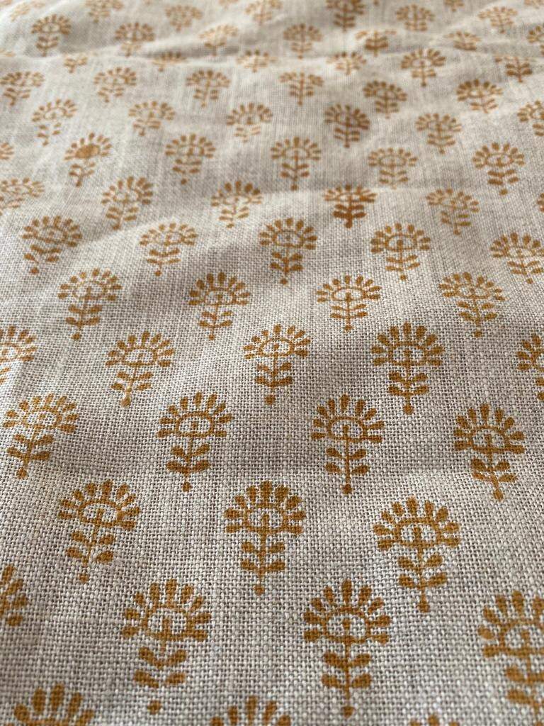 Handloom linen, Block Print Thick Linen Fabric | Brown Floral Block Print Upholstery Fabric, pillow cover fabric, Curtain Linen By The Yard - Maple Village Lane