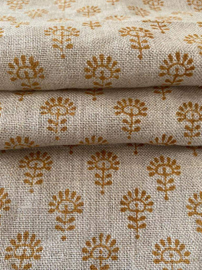 Handloom linen, Block Print Thick Linen Fabric | Brown Floral Block Print Upholstery Fabric, pillow cover fabric, Curtain Linen By The Yard - Maple Village Lane