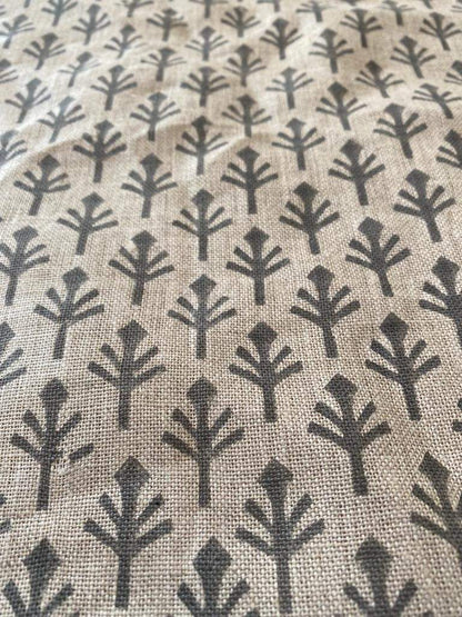 Handloom linen, Block Print Thick Linen Fabric | Brown Floral Block Print Upholstery Fabric, pillow cover fabric, Curtain Linen By The Yard - Maple Village Lane