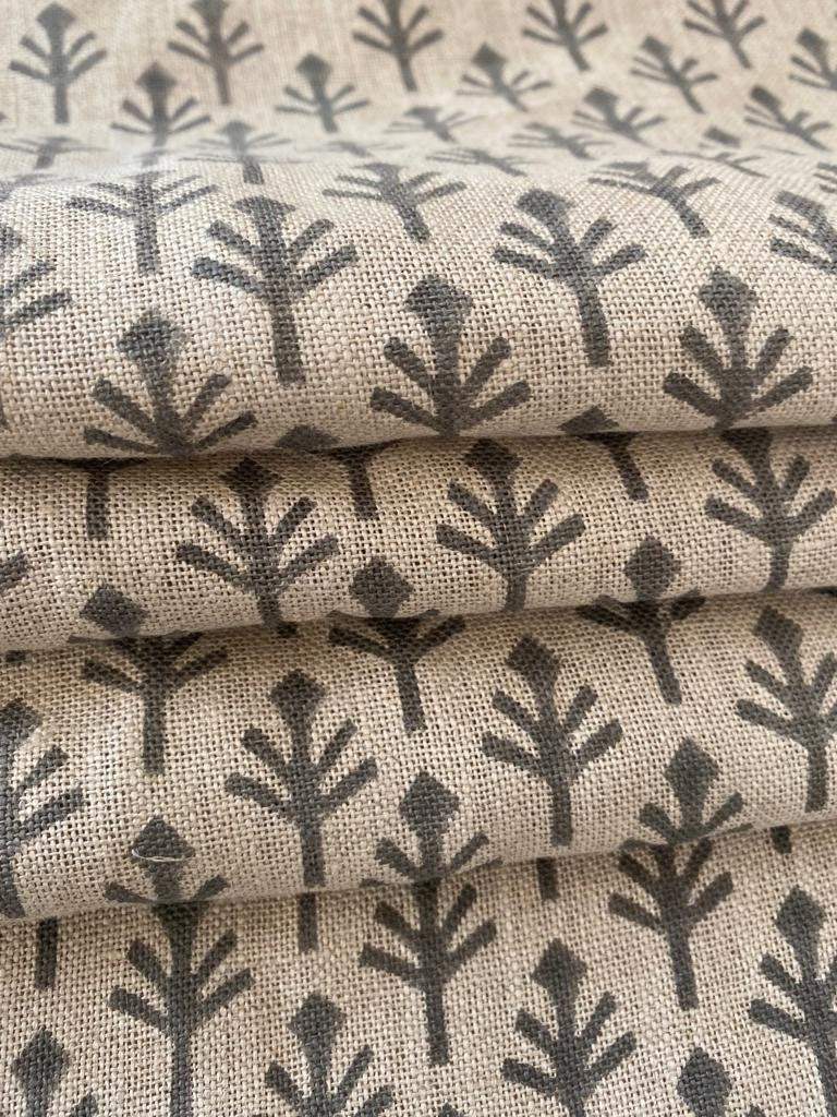 Handloom linen, Block Print Thick Linen Fabric | Brown Floral Block Print Upholstery Fabric, pillow cover fabric, Curtain Linen By The Yard - Maple Village Lane