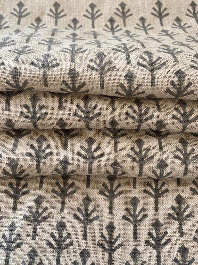 Handloom linen, Block Print Thick Linen Fabric | Brown Floral Block Print Upholstery Fabric, pillow cover fabric, Curtain Linen By The Yard - Maple Village Lane