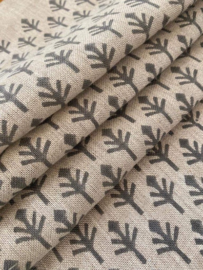 Handloom linen, Block Print Thick Linen Fabric | Brown Floral Block Print Upholstery Fabric, pillow cover fabric, Curtain Linen By The Yard - Maple Village Lane