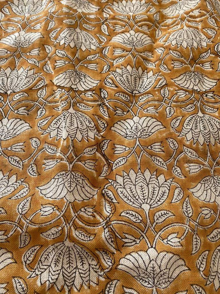 Tulip Flower , Block Print Thick Linen Fabric | Mustard Floral Print Upholstery Fabric, pillow cover fabric, Curtain Linen By The Yard - Maple Village Lane