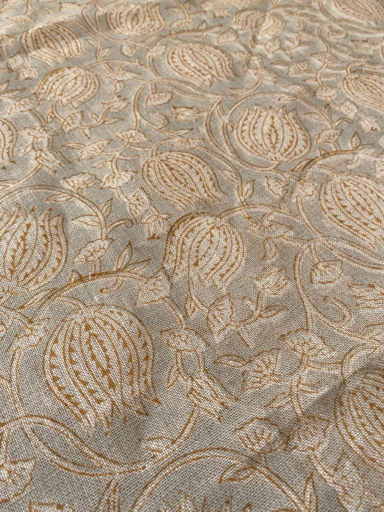 Lotus Flower , Block Print Thick Linen Fabric | Pale Blue Floral Print Upholstery Fabric, pillow cover fabric, Curtain Linen By The Yard - Maple Village Lane