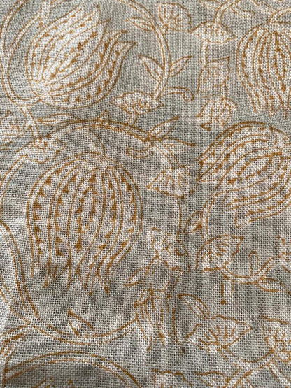 Lotus Flower , Block Print Thick Linen Fabric | Pale Blue Floral Print Upholstery Fabric, pillow cover fabric, Curtain Linen By The Yard - Maple Village Lane