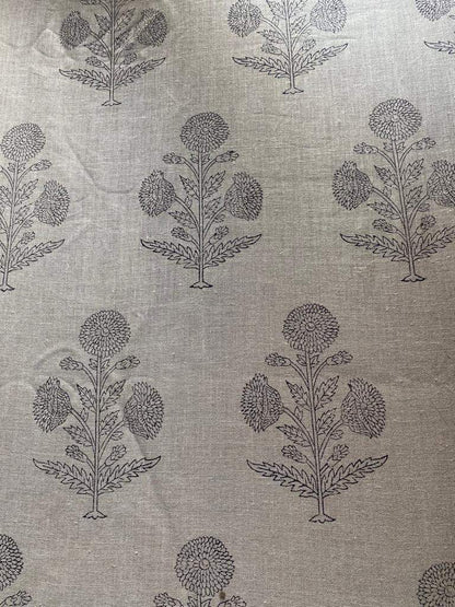 Handloom Linen Fabric - Flower Outline block print fabric - best for Upholstery , cushion cover , sofa/chair cover , and other crafts - Maple Village Lane