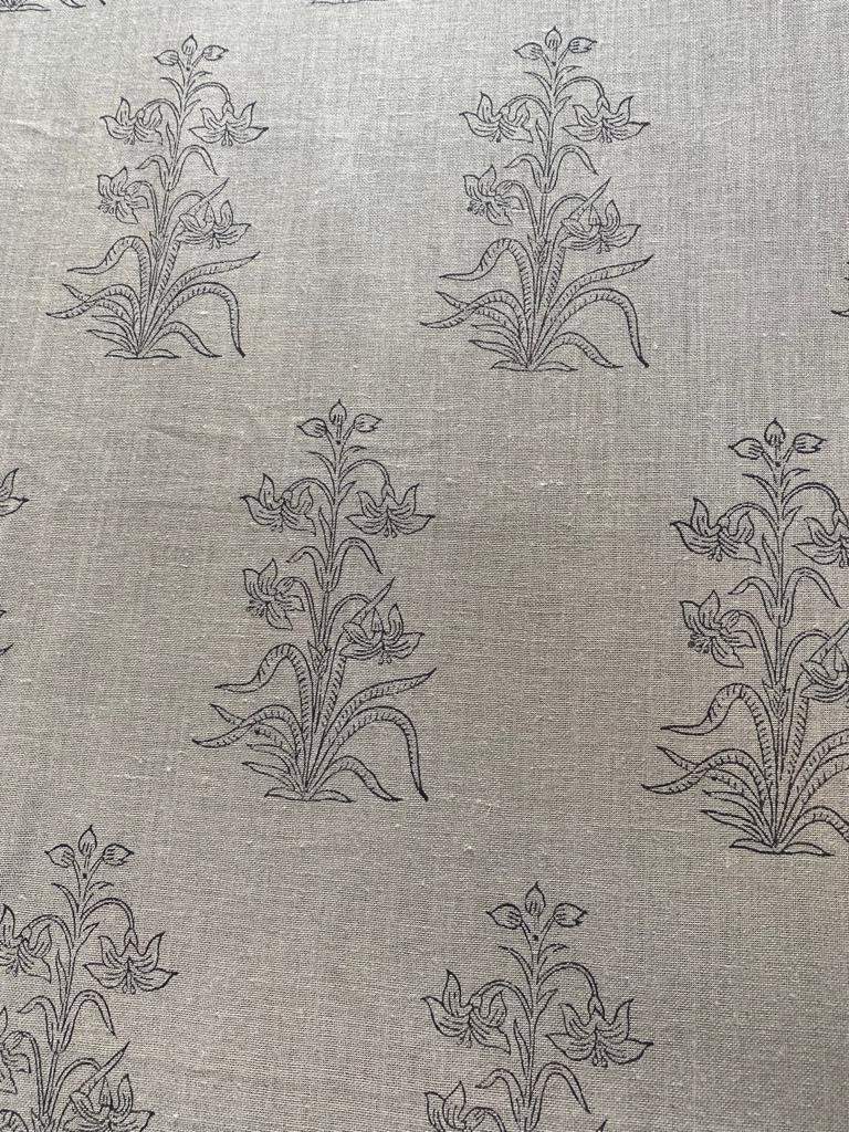 Handloom Linen Fabric - Flower Outline block print fabric - best for Upholstery , cushion cover , sofa/chair cover , and other crafts - Maple Village Lane