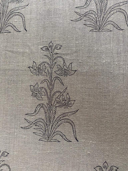 Handloom Linen Fabric - Flower Outline block print fabric - best for Upholstery , cushion cover , sofa/chair cover , and other crafts - Maple Village Lane