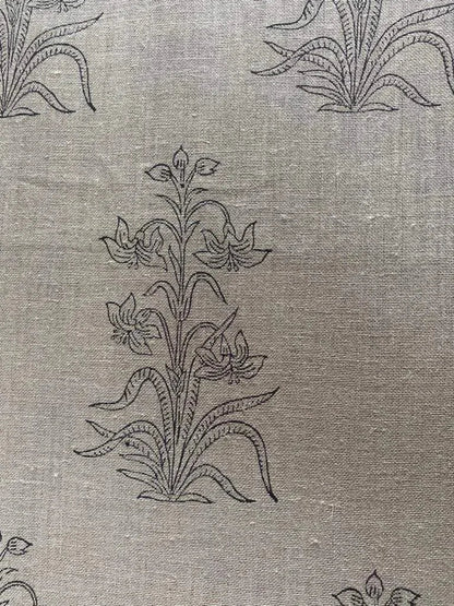Handloom Linen Fabric - Flower Outline block print fabric - best for Upholstery , cushion cover , sofa/chair cover , and other crafts - Maple Village Lane