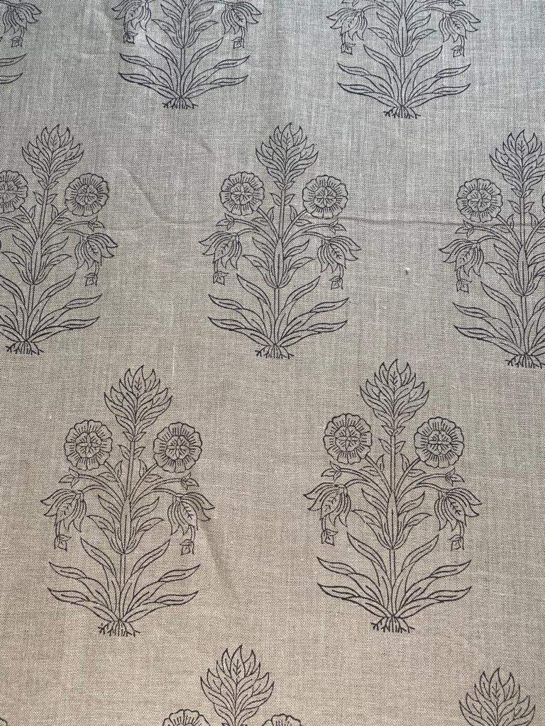 Handloom Linen Fabric - Flower Outline block print fabric - best for Upholstery , cushion cover , sofa/chair cover , and other crafts - Maple Village Lane