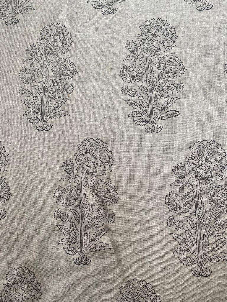 Handloom Linen Fabric - Flower Outline block print fabric - best for Upholstery , cushion cover , sofa/chair cover , and other crafts - Maple Village Lane